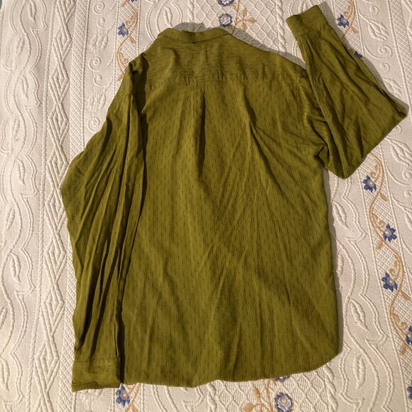 Italian-Made “West Coast” Olive Green Vintage Luxury Silk Shirt – Size Large - Picture 4 of 6
